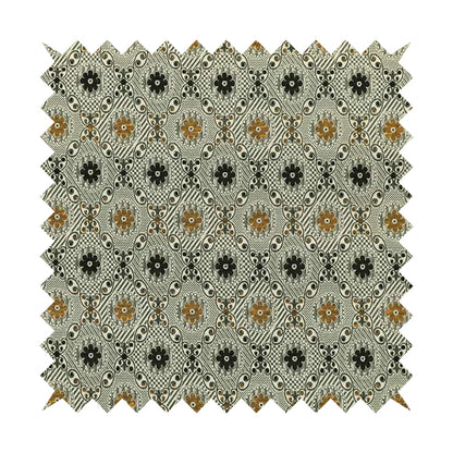 Kodiak Textured Glitter Upholstery Furnishing Pattern Fabric Small Floral In Black Yellow Silver CTR-571 - Roman Blinds