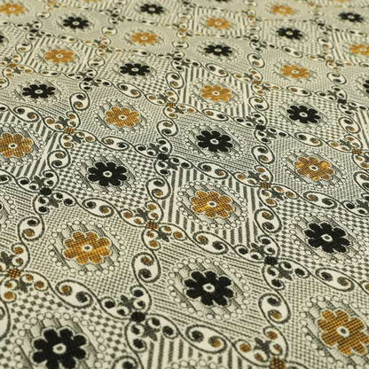 Kodiak Textured Glitter Upholstery Furnishing Pattern Fabric Small Floral In Black Yellow Silver CTR-571 - Roman Blinds