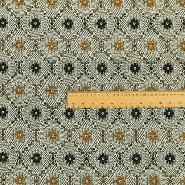 Kodiak Textured Glitter Upholstery Furnishing Pattern Fabric Small Floral In Black Yellow Silver CTR-571 - Roman Blinds