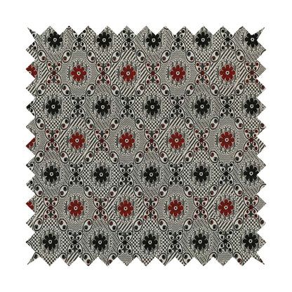 Kodiak Textured Glitter Upholstery Furnishing Pattern Fabric Small Floral In Black Red Silver CTR-572 - Roman Blinds