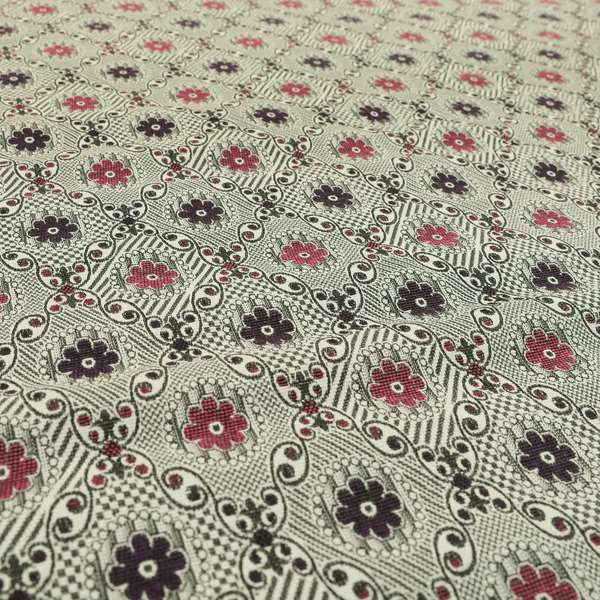 Kodiak Textured Glitter Upholstery Furnishing Pattern Fabric Small Floral In Pink Purple CTR-573