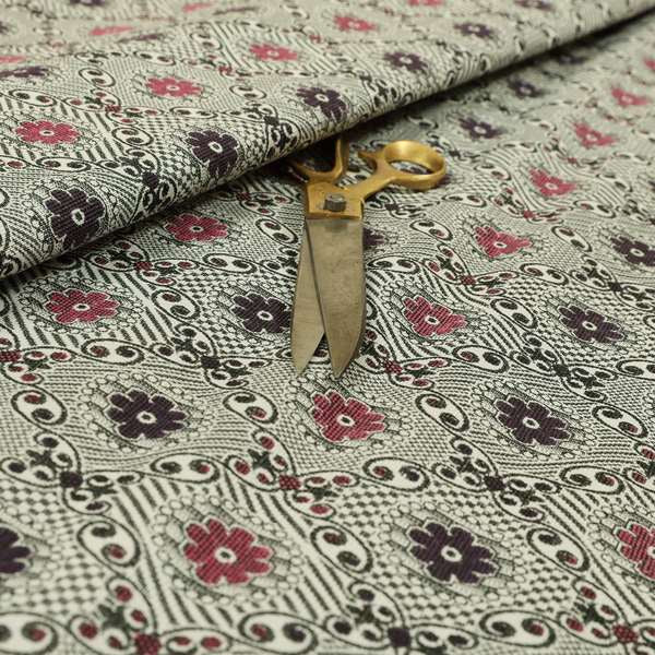 Kodiak Textured Glitter Upholstery Furnishing Pattern Fabric Small Floral In Pink Purple CTR-573 - Roman Blinds