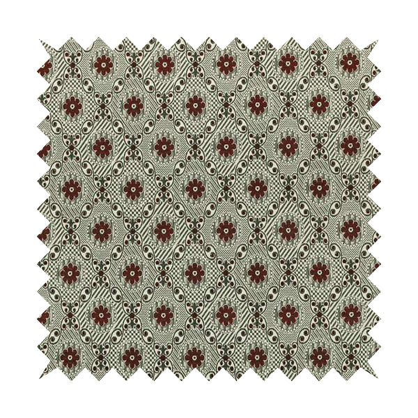 Kodiak Textured Glitter Upholstery Furnishing Pattern Fabric Small Floral In Red Silver CTR-574 - Roman Blinds