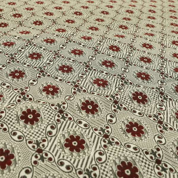 Kodiak Textured Glitter Upholstery Furnishing Pattern Fabric Small Floral In Red Silver CTR-574 - Roman Blinds