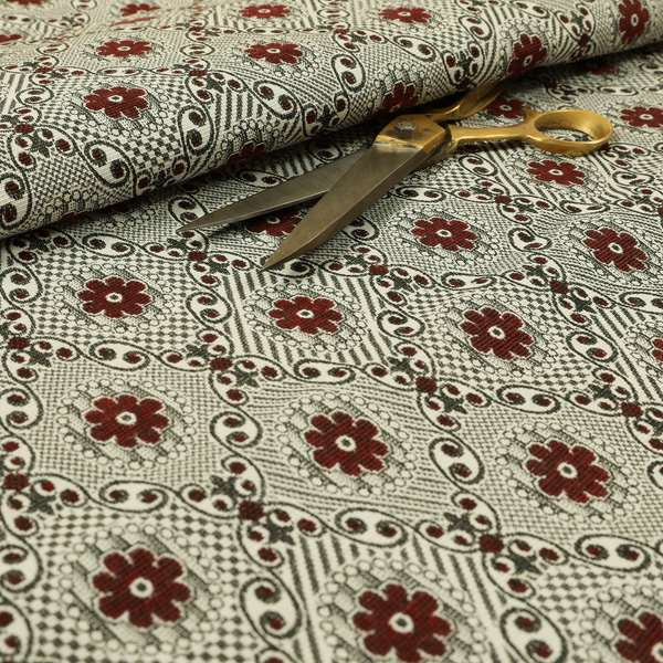 Kodiak Textured Glitter Upholstery Furnishing Pattern Fabric Small Floral In Red Silver CTR-574 - Roman Blinds