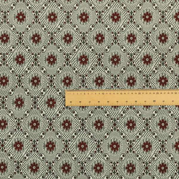 Kodiak Textured Glitter Upholstery Furnishing Pattern Fabric Small Floral In Red Silver CTR-574 - Handmade Cushions