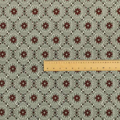 Kodiak Textured Glitter Upholstery Furnishing Pattern Fabric Small Floral In Red Silver CTR-574