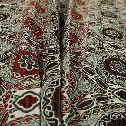 Palmer Textured Glitter Upholstery Furnishing Pattern Fabric Damask Circle In Black Red Silver CTR-575 - Handmade Cushions