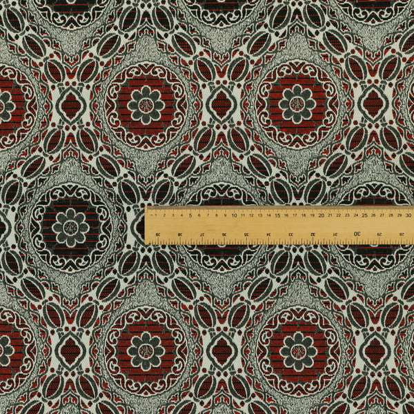 Palmer Textured Glitter Upholstery Furnishing Pattern Fabric Damask Circle In Black Red Silver CTR-575 - Roman Blinds