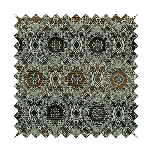 Palmer Textured Glitter Upholstery Furnishing Pattern Fabric Damask Circle In Grey Black Yellow CTR-576