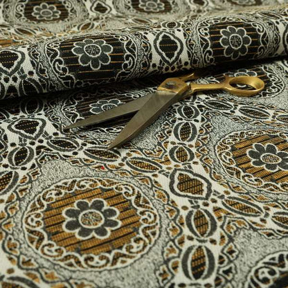 Palmer Textured Glitter Upholstery Furnishing Pattern Fabric Damask Circle In Grey Black Yellow CTR-576 - Handmade Cushions