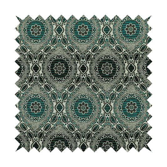 Palmer Textured Glitter Upholstery Furnishing Pattern Fabric Damask Circle In Silver Black Teal CTR-577