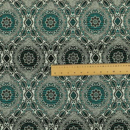 Palmer Textured Glitter Upholstery Furnishing Pattern Fabric Damask Circle In Silver Black Teal CTR-577 - Handmade Cushions