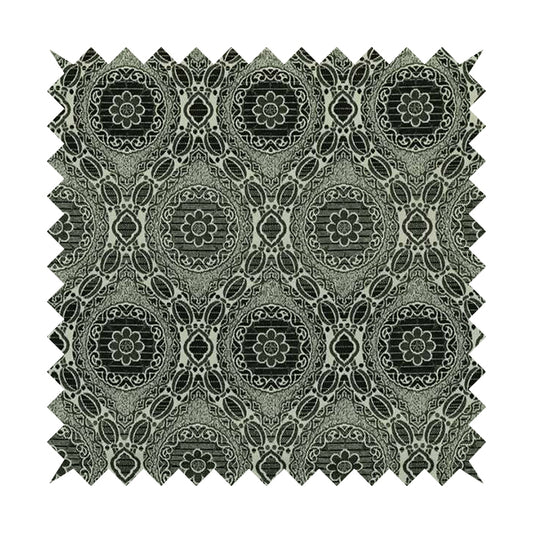 Palmer Textured Glitter Upholstery Furnishing Pattern Fabric Damask Circle In Silver Black Grey CTR-578