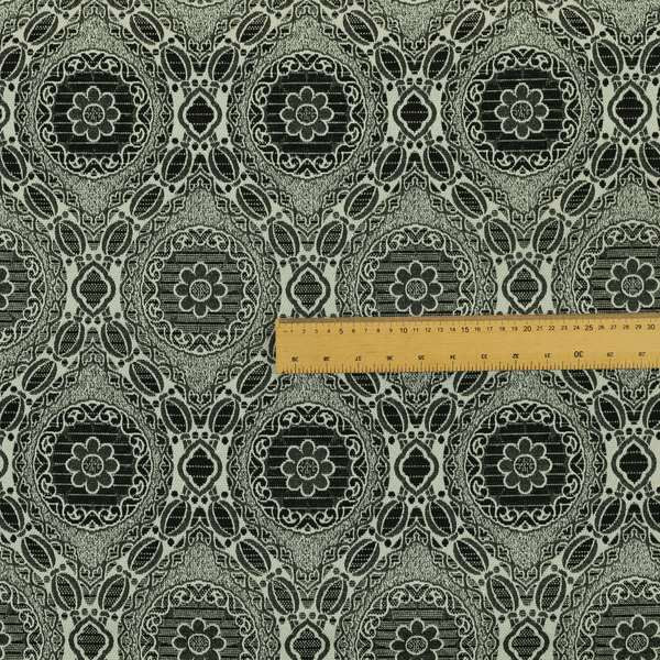 Palmer Textured Glitter Upholstery Furnishing Pattern Fabric Damask Circle In Silver Black Grey CTR-578 - Roman Blinds