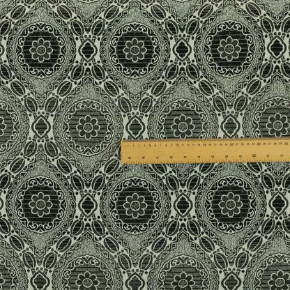 Palmer Textured Glitter Upholstery Furnishing Pattern Fabric Damask Circle In Silver Black Grey CTR-578 - Made To Measure Curtains