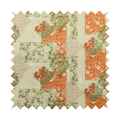 Freedom Printed Velvet Fabric Collection Traditional Floral Pattern In Orange Colours Upholstery Fabric CTR-58 - Roman Blinds