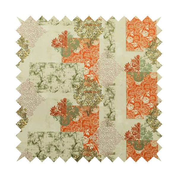 Freedom Printed Velvet Fabric Collection Traditional Floral Pattern In Orange Colours Upholstery Fabric CTR-58