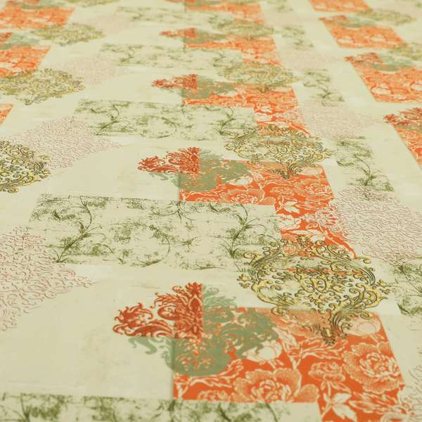 Freedom Printed Velvet Fabric Collection Traditional Floral Pattern In Orange Colours Upholstery Fabric CTR-58 - Made To Measure Curtains