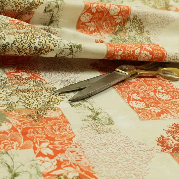 Freedom Printed Velvet Fabric Collection Traditional Floral Pattern In Orange Colours Upholstery Fabric CTR-58 - Roman Blinds