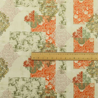 Freedom Printed Velvet Fabric Collection Traditional Floral Pattern In Orange Colours Upholstery Fabric CTR-58 - Roman Blinds