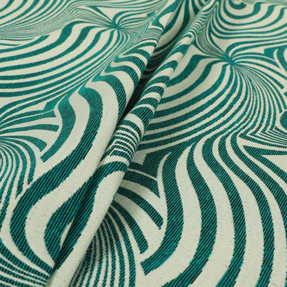 Anchorage Modern Funky Stripe Zebra Style Design Teal White Lightweight Furnishing Fabrics CTR-582 - Roman Blinds