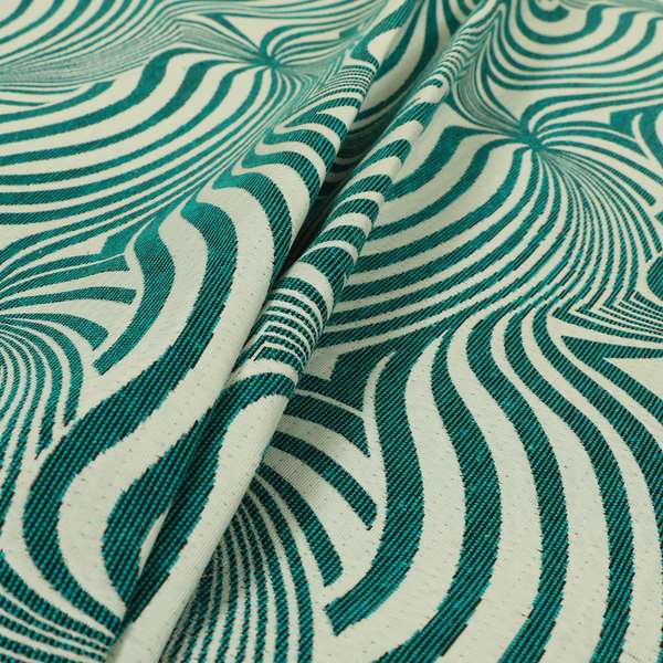 Anchorage Modern Funky Stripe Zebra Style Design Teal White Lightweight Furnishing Fabrics CTR-582 - Made To Measure Curtains