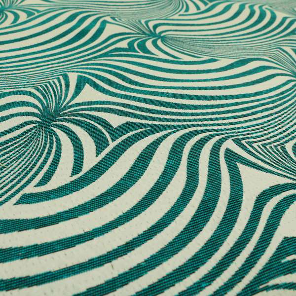 Anchorage Modern Funky Stripe Zebra Style Design Teal White Lightweight Furnishing Fabrics CTR-582 - Made To Measure Curtains