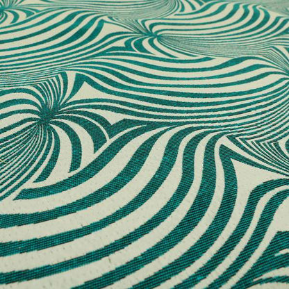 Anchorage Modern Funky Stripe Zebra Style Design Teal White Lightweight Furnishing Fabrics CTR-582