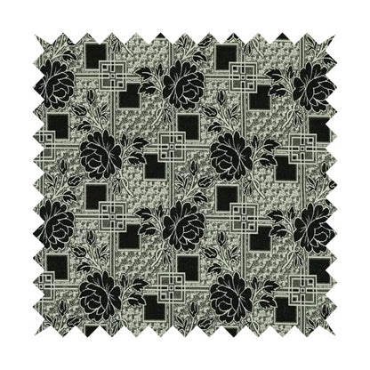 Kenai Glitter Upholstery Furnishing Pattern Fabric Patchwork Floral In Black Silver CTR-584