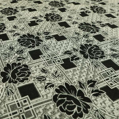 Kenai Glitter Upholstery Furnishing Pattern Fabric Patchwork Floral In Black Silver CTR-584