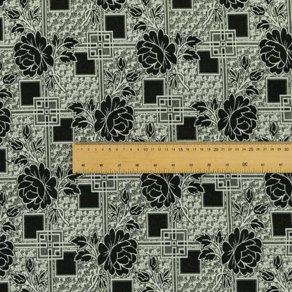 Kenai Glitter Upholstery Furnishing Pattern Fabric Patchwork Floral In Black Silver CTR-584