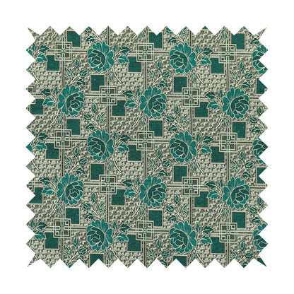 Kenai Glitter Upholstery Furnishing Pattern Fabric Patchwork Floral In Teal Silver CTR-585 - Handmade Cushions