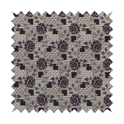 Kenai Glitter Upholstery Furnishing Pattern Fabric Patchwork Floral In Black Silver CTR-586 - Made To Measure Curtains