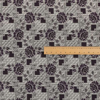 Kenai Glitter Upholstery Furnishing Pattern Fabric Patchwork Floral In Black Silver CTR-586 - Roman Blinds