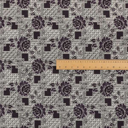 Kenai Glitter Upholstery Furnishing Pattern Fabric Patchwork Floral In Black Silver CTR-586