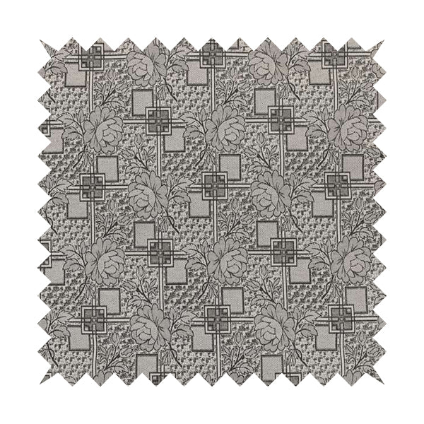 Kenai Glitter Upholstery Furnishing Pattern Fabric Patchwork Floral In Grey Silver CTR-587 - Roman Blinds