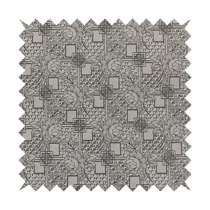 Kenai Glitter Upholstery Furnishing Pattern Fabric Patchwork Floral In Grey Silver CTR-587 - Roman Blinds