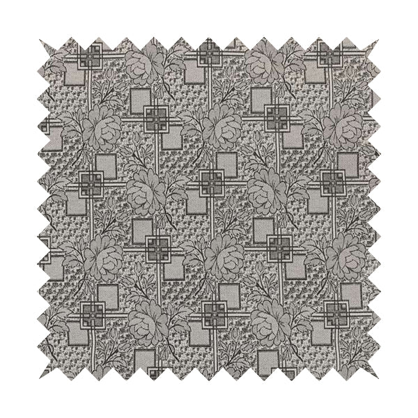 Kenai Glitter Upholstery Furnishing Pattern Fabric Patchwork Floral In Grey Silver CTR-587