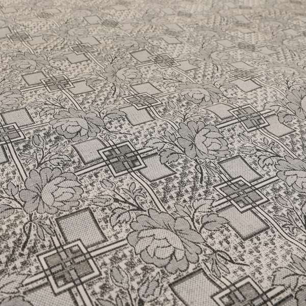 Kenai Glitter Upholstery Furnishing Pattern Fabric Patchwork Floral In Grey Silver CTR-587 - Made To Measure Curtains