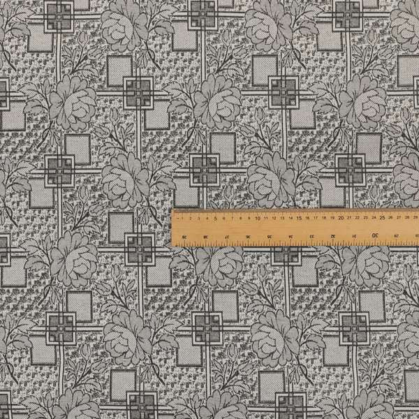 Kenai Glitter Upholstery Furnishing Pattern Fabric Patchwork Floral In Grey Silver CTR-587 - Roman Blinds