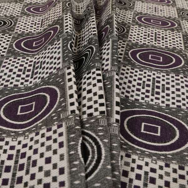 Juneau Glitter Upholstery Furnishing Pattern Fabric Modern Geometric In Purple Silver CTR-588 - Roman Blinds