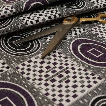 Juneau Glitter Upholstery Furnishing Pattern Fabric Modern Geometric In Purple Silver CTR-588 - Roman Blinds