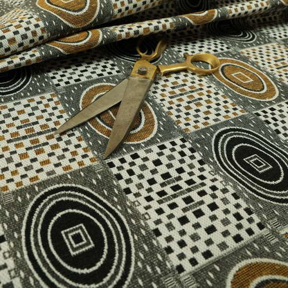 Juneau Glitter Upholstery Furnishing Pattern Fabric Modern Geometric In Yellow Black CTR-589 - Made To Measure Curtains