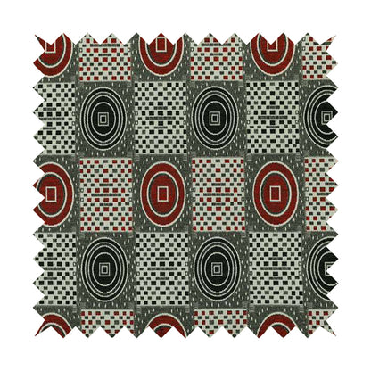 Juneau Glitter Upholstery Furnishing Pattern Fabric Modern Geometric In Black Red CTR-591 - Roman Blinds