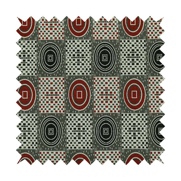 Juneau Glitter Upholstery Furnishing Pattern Fabric Modern Geometric In Black Red CTR-591 - Made To Measure Curtains