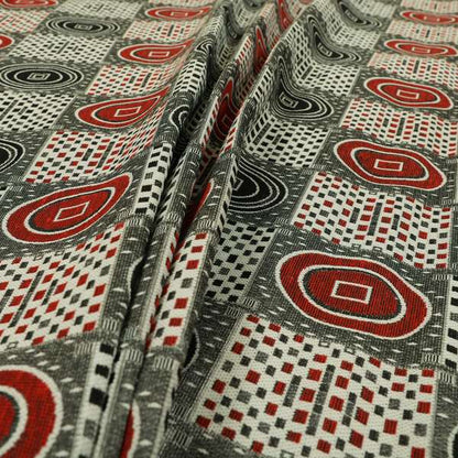 Juneau Glitter Upholstery Furnishing Pattern Fabric Modern Geometric In Black Red CTR-591 - Roman Blinds