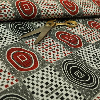 Juneau Glitter Upholstery Furnishing Pattern Fabric Modern Geometric In Black Red CTR-591