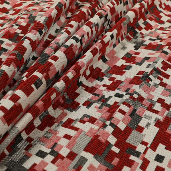 Nome Geometric Pattern Red White Lightweight Upholstery Furnishing Fabrics CTR-595 - Handmade Cushions