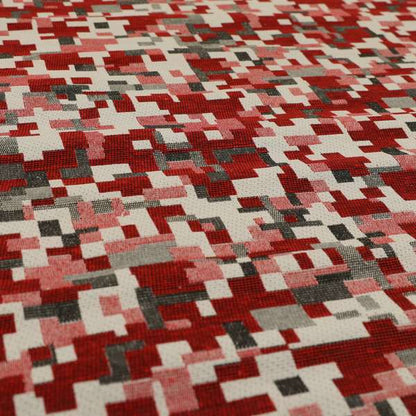 Nome Geometric Pattern Red White Lightweight Upholstery Furnishing Fabrics CTR-595 - Handmade Cushions